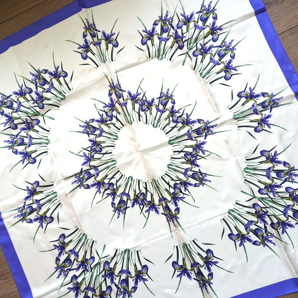 National Wildlife Federation Floral Iris Silk Scarf Purple White Botanical Large